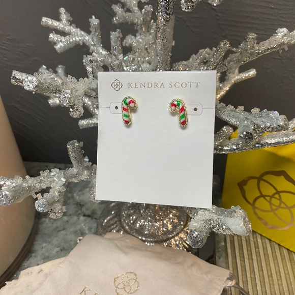 Kendra Scott Candy Cane Gold Stud Earrings in Red Green Mix - Picture 3 of 5